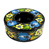 Підсвічник дерев'яний Петриківський розпис ручна робота 3x9 см ЖОВТО-БЛАКИТНИЙ ВІНОЧОК Український сувенір, фото 2