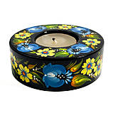 Підсвічник дерев'яний Петриківський розпис ручна робота 3x9 см ЖОВТО-БЛАКИТНИЙ ВІНОЧОК Український сувенір, фото 3