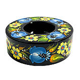 Підсвічник дерев'яний Петриківський розпис ручна робота 3x9 см ЖОВТО-БЛАКИТНИЙ ВІНОЧОК Український сувенір, фото 4