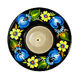 Підсвічник дерев'яний Петриківський розпис ручна робота 3x9 см ЖОВТО-БЛАКИТНИЙ ВІНОЧОК Український сувенір, фото 5