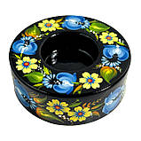 Підсвічник дерев'яний Петриківський розпис ручна робота 3x9 см ЖОВТО-БЛАКИТНИЙ ВІНОЧОК Український сувенір, фото 7