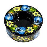 Підсвічник дерев'яний Петриківський розпис ручна робота 3x9 см ЖОВТО-БЛАКИТНИЙ ВІНОЧОК Український сувенір, фото 8