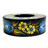 Підсвічник дерев'яний Петриківський розпис ручна робота 3x9 см ЖОВТО-БЛАКИТНИЙ ВІНОЧОК Український сувенір, фото 9