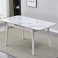Обеденный раскладной стол прямоугольный с закругленными краями МДФ керамика TM-76 Вайт Клауд VetroMebel