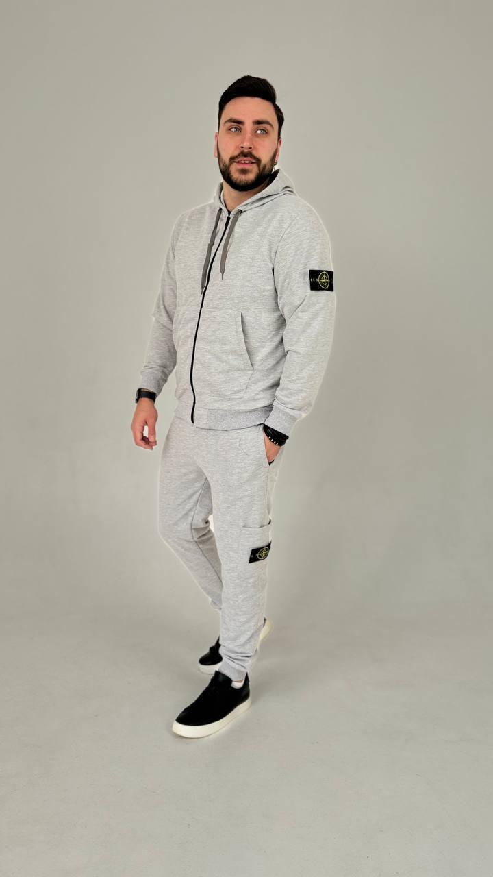 Чоловічий спортивний костюм Stone Island Толстовка + Штани сірий з капюшоном Стон Айленд
