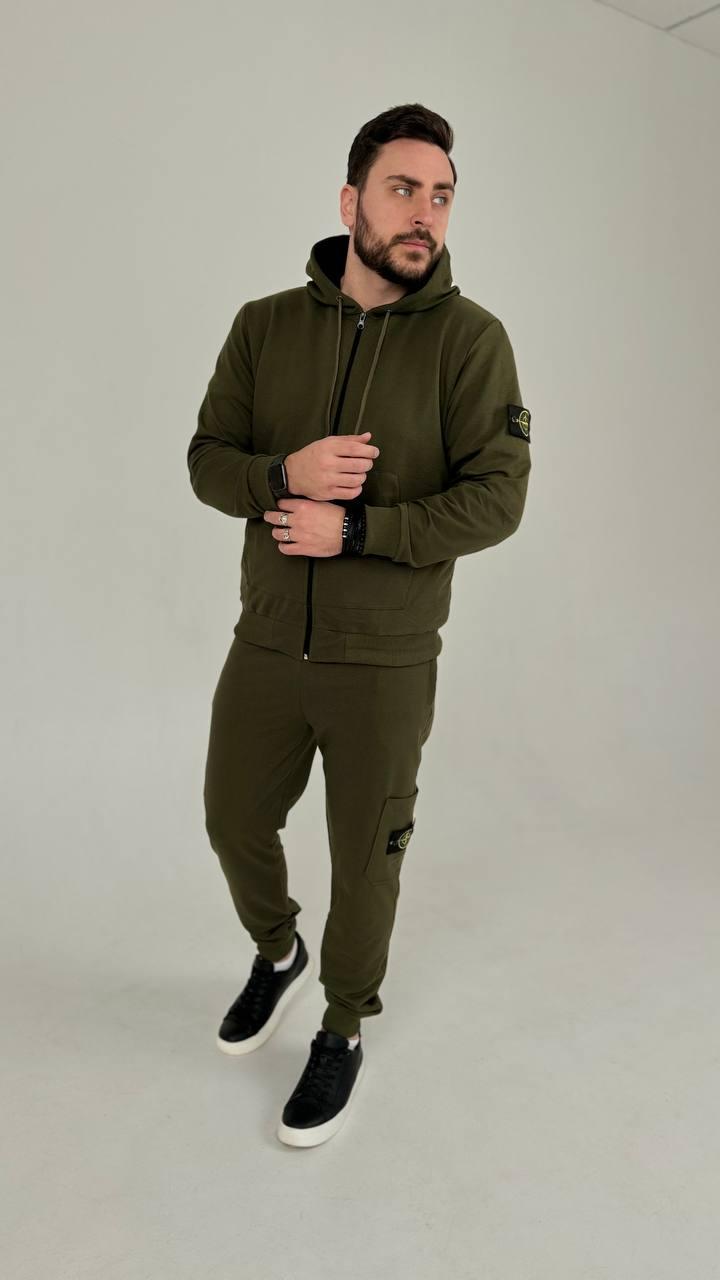 Чоловічий спортивний костюм Stone Island Толстовка + Штани хакі з капюшоном Стон Айленд