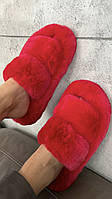 Теплые пушистые женские меховые комнатные тапочки (Турция) Красный, 39