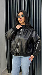 Жіноча модна демісезонна шкіряна куртка бомбер коротка еко шкіра на замші великі розміри батал
