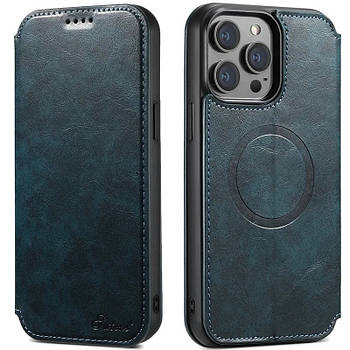 Чохол-книжка Suteni Magsafe Leather Case для Apple iPhone 15 Pro Max Blue