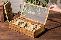 Подарочная коробочка из дерева со стеклянной крышкой на подарок девушке| XL 342x180x82 мм