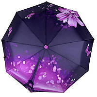 Жіноча автоматична парасоля на 9 спиць з принтом Ейфелева Вежа та квіти від Susino, фіолетовий, 03026-3