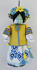 Авторська лялька мотанка на підвісці жовто-блакитна H48см