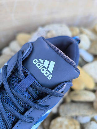 Кроссовки ADIDAS темно синие на плоской подошве и белыми полосами с фирменым логотипом модель унисекс, фото 6