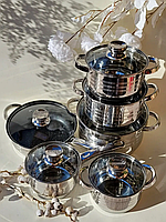 Набор кастрюль из нержавейки Edenberg EB-4040 12 предметов Набор кухонной посуды с толстым индукционным дном