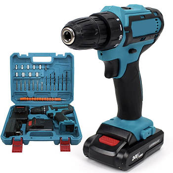 Шуруповерт + 2 акумулятори 24V з набором біт і свердел в кейсі / Дриль-шуруповерт / Акумуляторний шуруповерт