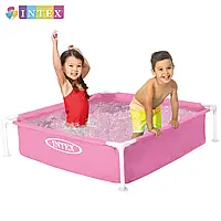 Детский каркасный розовый бассейн Intex, детский квадратный бассейн для дачи 57172