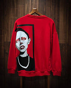 Світшот кофта чоловіча з принтом на спині червона весна-осінь молодіжна без капюшону Sad