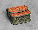 Жіноча шкіряна сумка ручної роботи з тисненим орнаментом «Дубок», рудо-оливкова сумка з натуральної шкіри, 20*21*8 см, фото 4