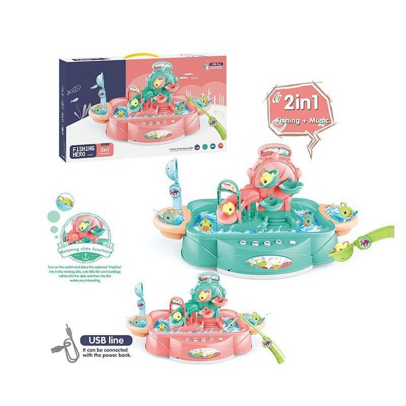 Дитяча гра риболовля 156-4 C 2 кольори, звук, мелодії, історії, озвучування англійською, 6 рибок, вудка, сачок, фото 1