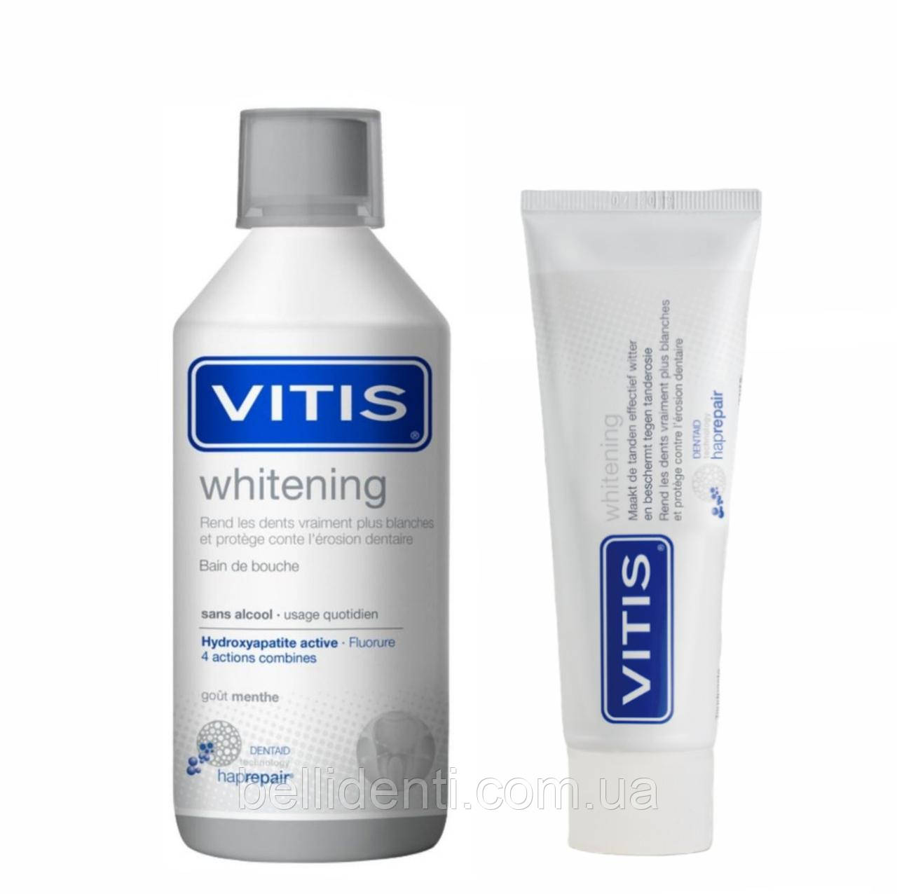 Набор Vitis Whitening зубная паста 100мл и ополаскиватель 500мл - фото 1 - id-p1739716280