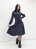 🔸 Жіноче Модне Вельветове Плаття весняне міді, на гудзиках, з поясом, однотонне, довгий рукав | Батал, фото 4