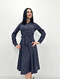 🔸 Жіноче Модне Вельветове Плаття весняне міді, на гудзиках, з поясом, однотонне, довгий рукав | Батал, фото 8