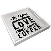 Поднос квадратный с дерева All you need love and some coffee 30x30x4 см (PDN_19M020_WH)