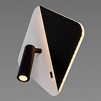 Прикроватный LED светильник бра 10W с USB гнездом корпус в форме ромба черно-белого цвета 3000K Sirius 8926