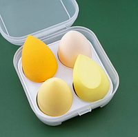 Професійний набір спонжів для макіяжу у футлярі бьюті блендер Puffy 4 штуки, жовті