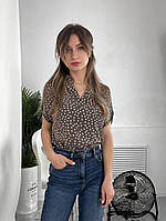 Нежная женская блузка с принтом в горох. С замерами. Блузка женская с открытыми плечами больших размеров 50-60 42/44, моко