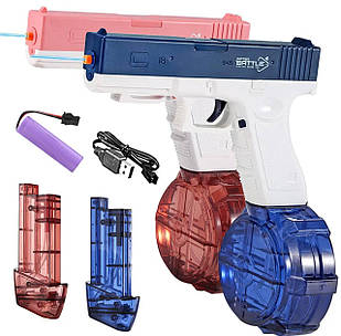 Водний Пістолет Електричний Глонок Дитячий Акумуляторний + Дві обойми Glock 18 Синій, розовий