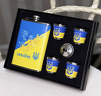 🔥Подарунковий набір Ukraine "Герб України" 6в1 фляга, 4 чарки, лійка