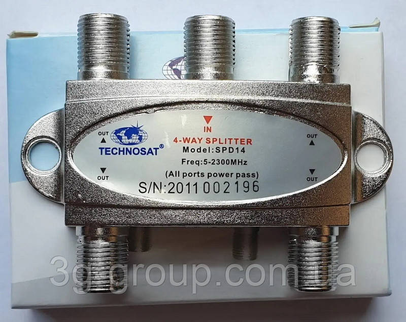 Дільник ТВ сигналу Technosat SPD14 з проходом живлення (4 Way Splitter PowerPass)
