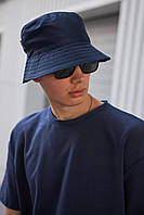 Стильная мужская шляпа на лето, однотонная панама мужская летняя коттоновая, панамка синяя
