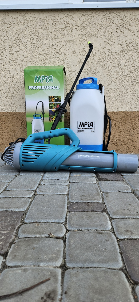 Комплект акумуляторний обприскувач, електрообприскувач Мрія 9л та турбо насадка Grunhelm CF-107E