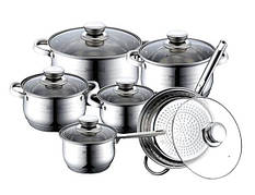 Набір каструль з кришками та сковородою Royalty Line RL-1231 Набір кухонний 12 предметів