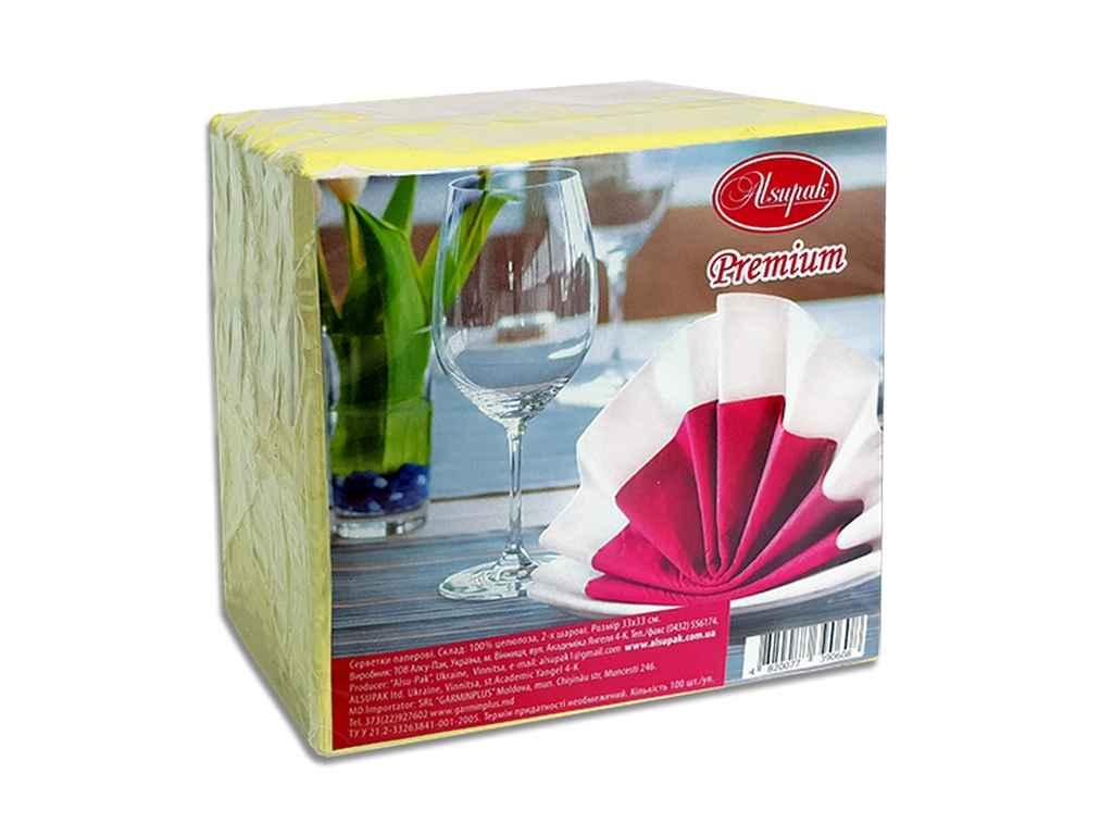 Серветка кольорова 100 шт 33*33 см Жовта ТМ Алсу-Пак, фото 1