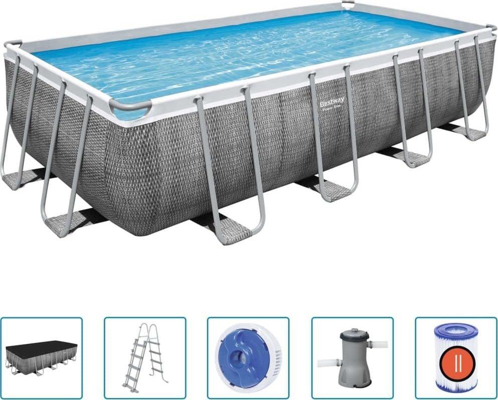 Басейн каркасний прямокутний Bestway Power Steel з комплектом 488 x 244 x 122 см - сірий, фото 1