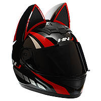 Мото Кото шлем с ушками женский NITRINOS NEKO размер L 57-59 см черно-красно-белый