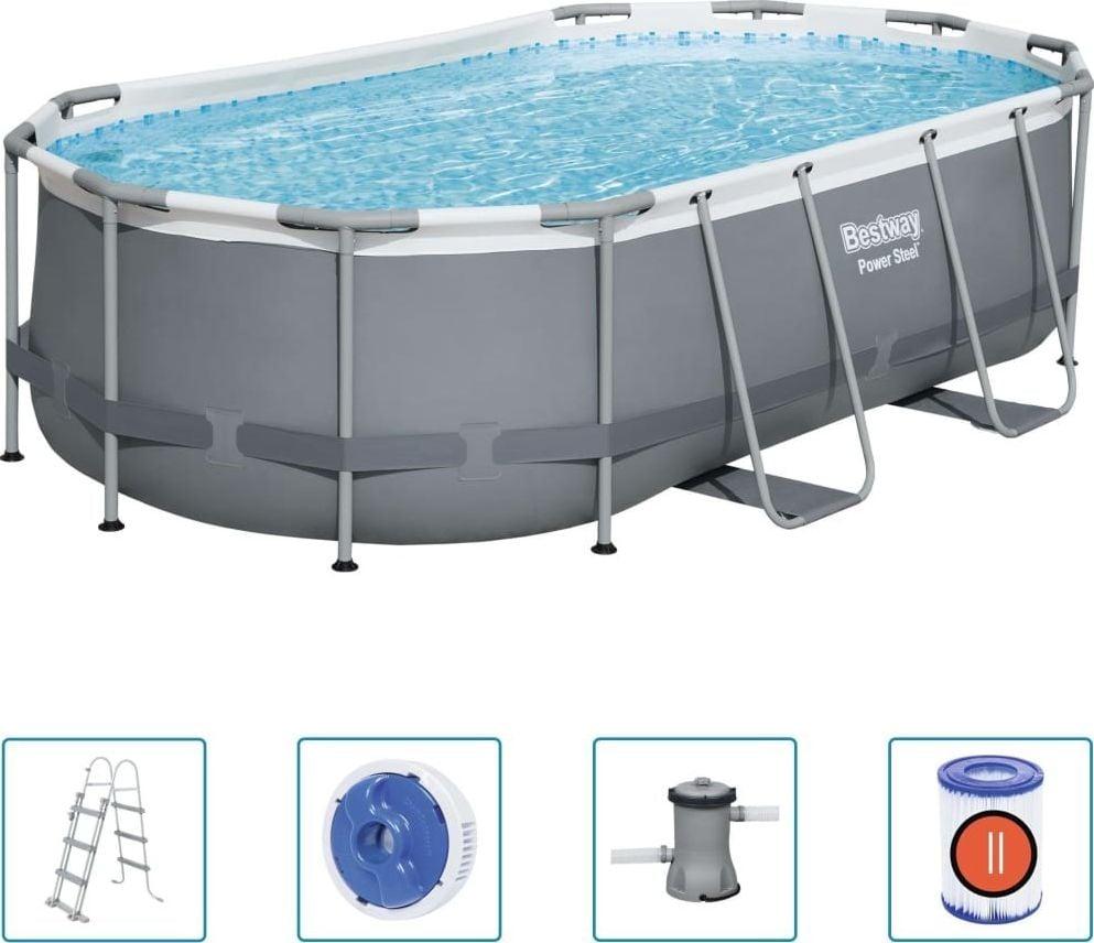 Басейн каркасний овальний Bestway 56620 Power Steel 427 x 250 см - графітовий, фото 1