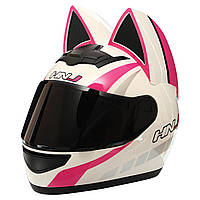 Мото Кото шлем с ушками женский NITRINOS NEKO размер L 57-59 см бело-розовый