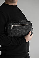 Мужская кожаная сумка луи витон чёрная Louis Vuitton практичная молодёжная сумка для ношения в руке