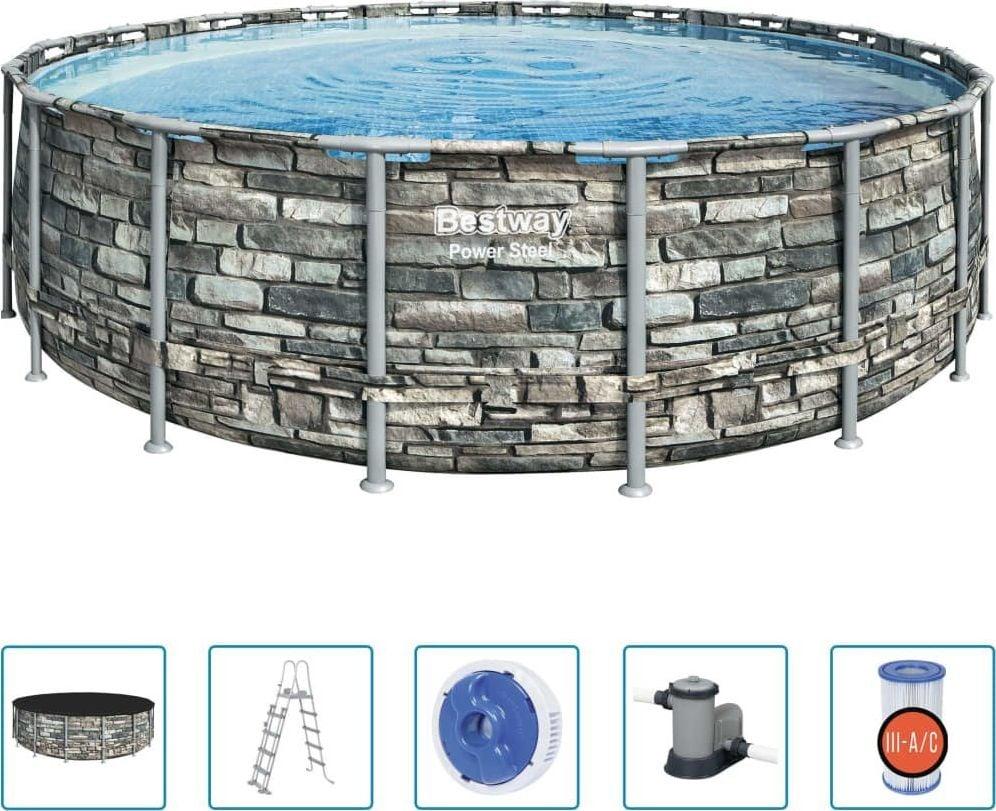 Басейн каркасний 6в1 Bestway 56886 Power Steel 549 см - сірий, фото 1