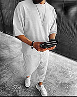 Мужской белый демисезонный комплект костюм, футболка и штаны. Мужской костюм комплект из хлопка