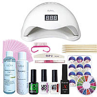 Стартовий набір для манікюру для початківців: лампа Sun 5 45 Вт, матеріали для дизайну, база, топ, праймер