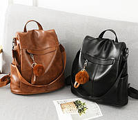 Женский рюкзак сумка с меховым брелком Черный(VS)
