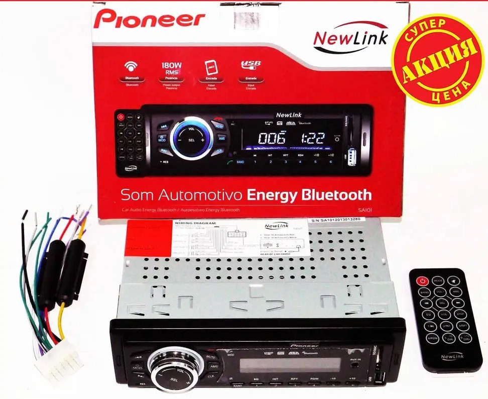 Автомагнітола NewLink SA101BT — Bluetooh + Usb + SD + AUX + Fm + пульт