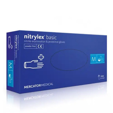 Рукавички нітрилові неопудрені NITRYLEX BASIC M, 100 шт., сині