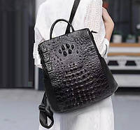 Женский городской кожаный рюкзак сумка трансформер 2 в 1 рептилия натуральная кожа Черный(VS)