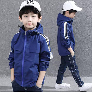 Куртка вітровка для хлопчика підлітка в спортивному стилі синя